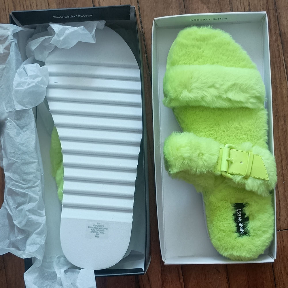 Nine West Neon Green Fuzzy Sandals